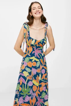 * Vestido Midi Estampado Tropical Azul Discount