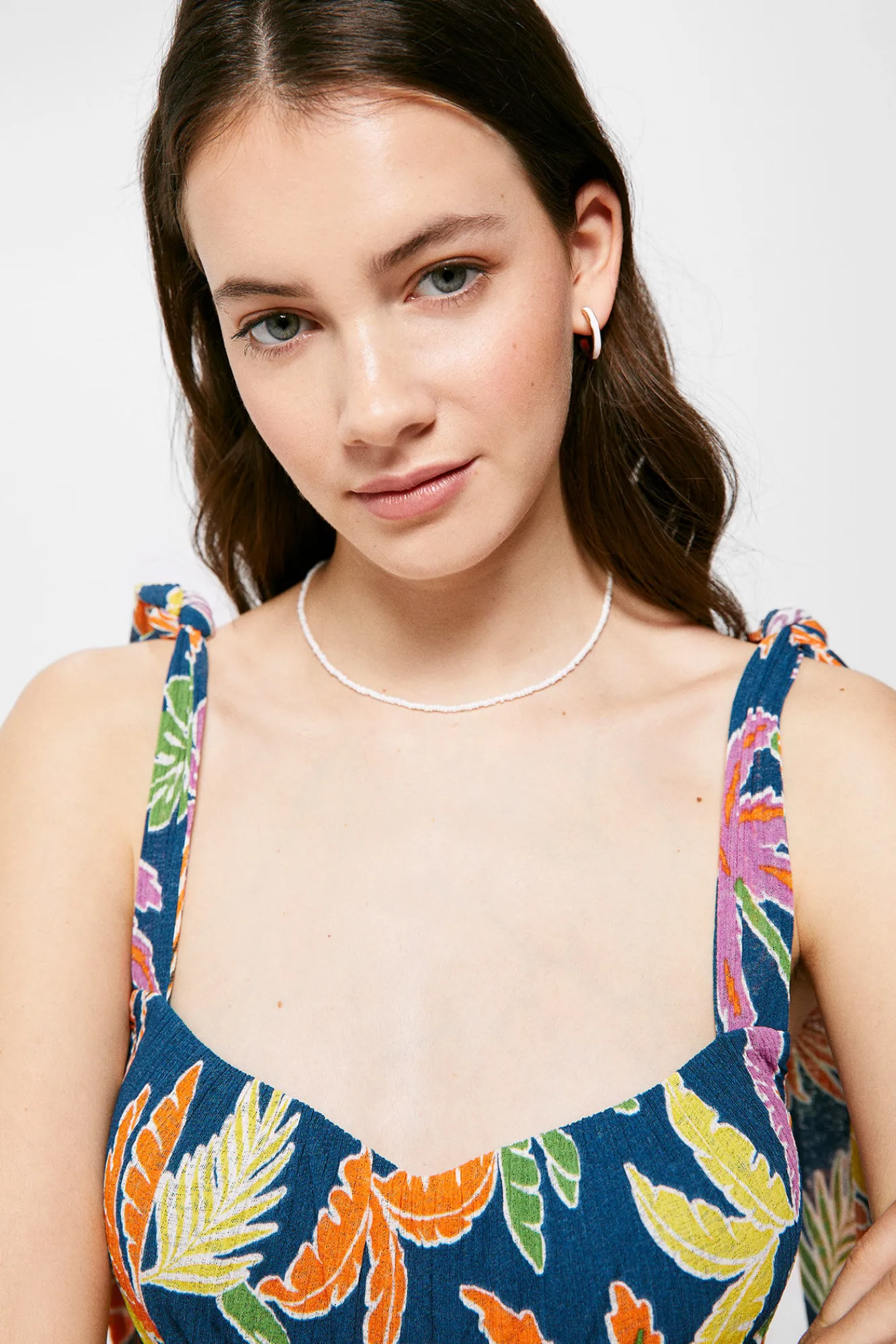 * Vestido Midi Estampado Tropical Azul Discount