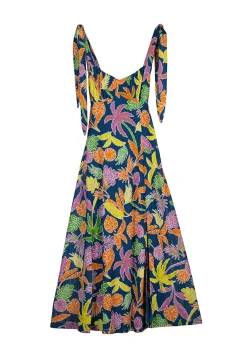 * Vestido Midi Estampado Tropical Azul Discount