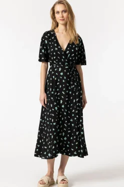 Tiffosi Vestido Midi Floral Cruzado Con Lazo Negro Discount