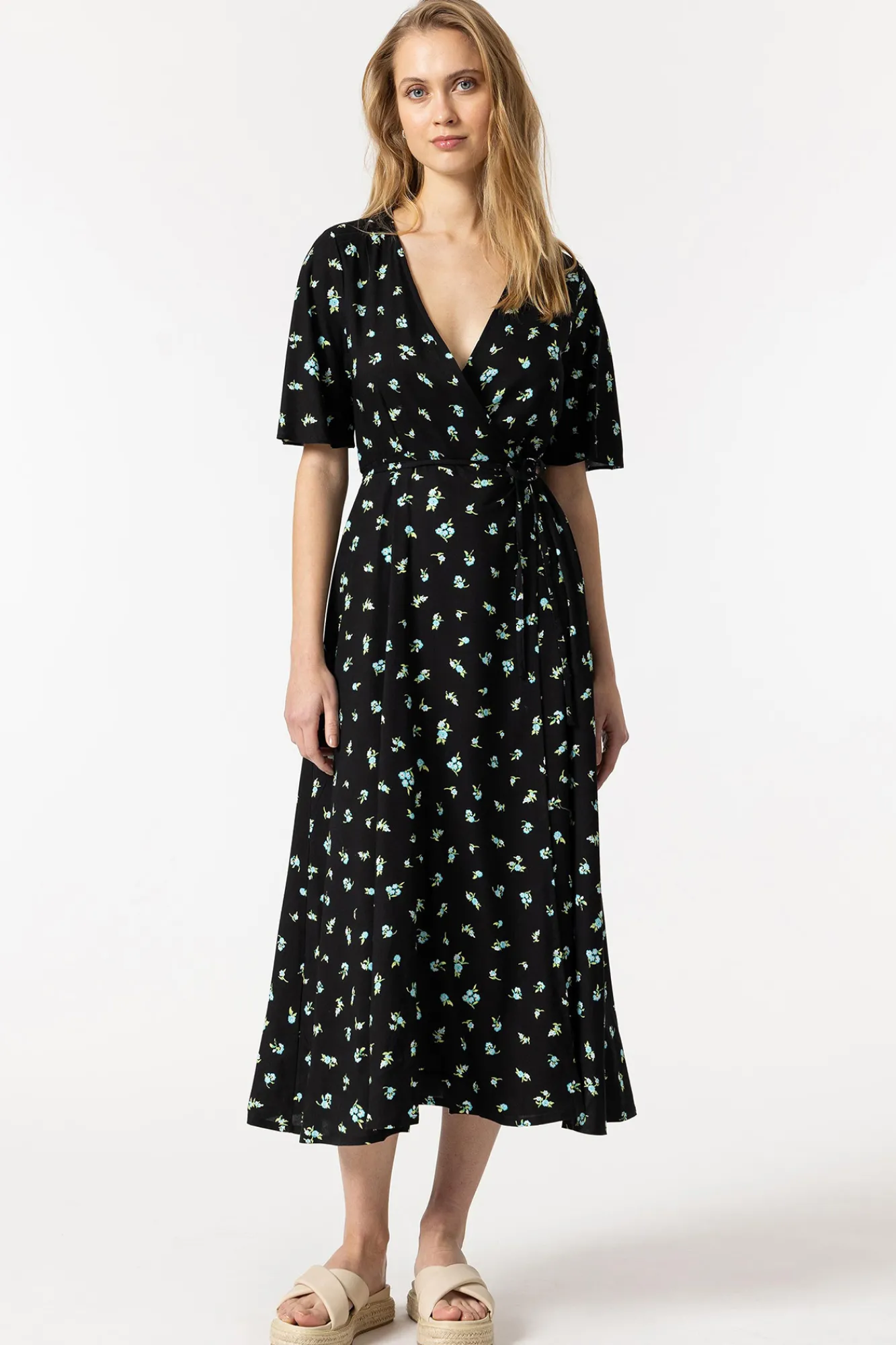 Tiffosi Vestido Midi Floral Cruzado Con Lazo Negro Discount