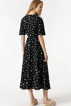 Tiffosi Vestido Midi Floral Cruzado Con Lazo Negro Discount