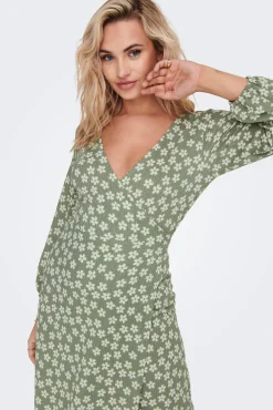 JDY Vestido Midi Flores Verde