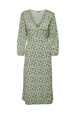 JDY Vestido Midi Flores Verde