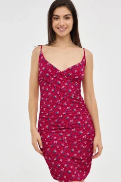 Inside Vestido Midi Frunce Flores Rojo Online