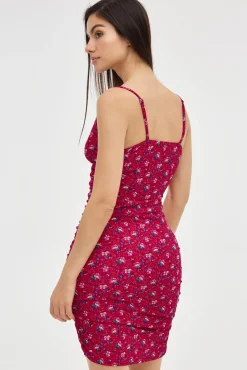 Inside Vestido Midi Frunce Flores Rojo Online