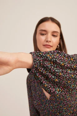 * Vestido Midi Frunces Estampado Dorado Discount