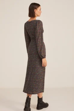 * Vestido Midi Frunces Estampado Dorado Discount