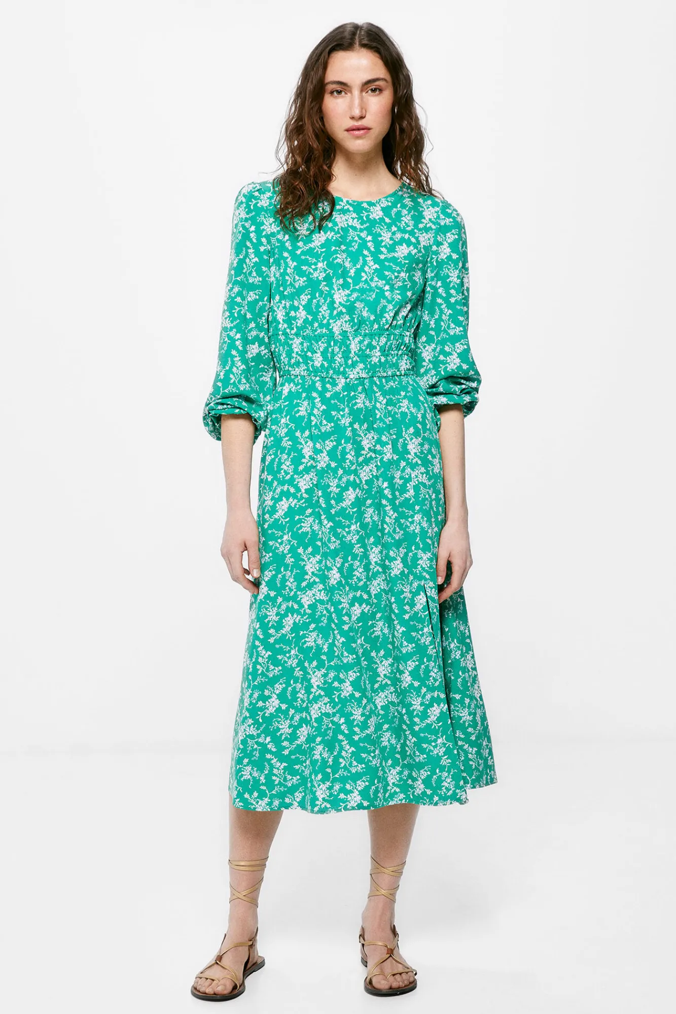 * Vestido Midi Gomas Cintura Verde Discount