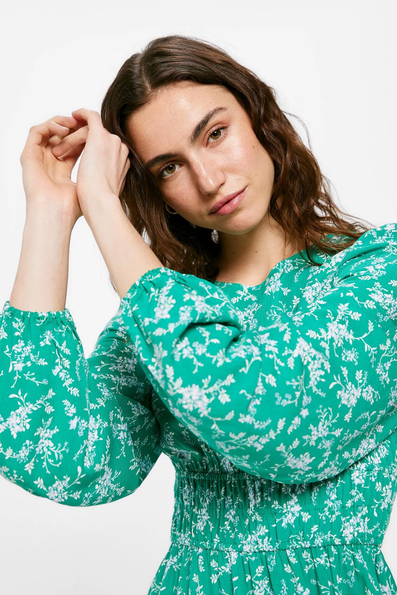 * Vestido Midi Gomas Cintura Verde Discount