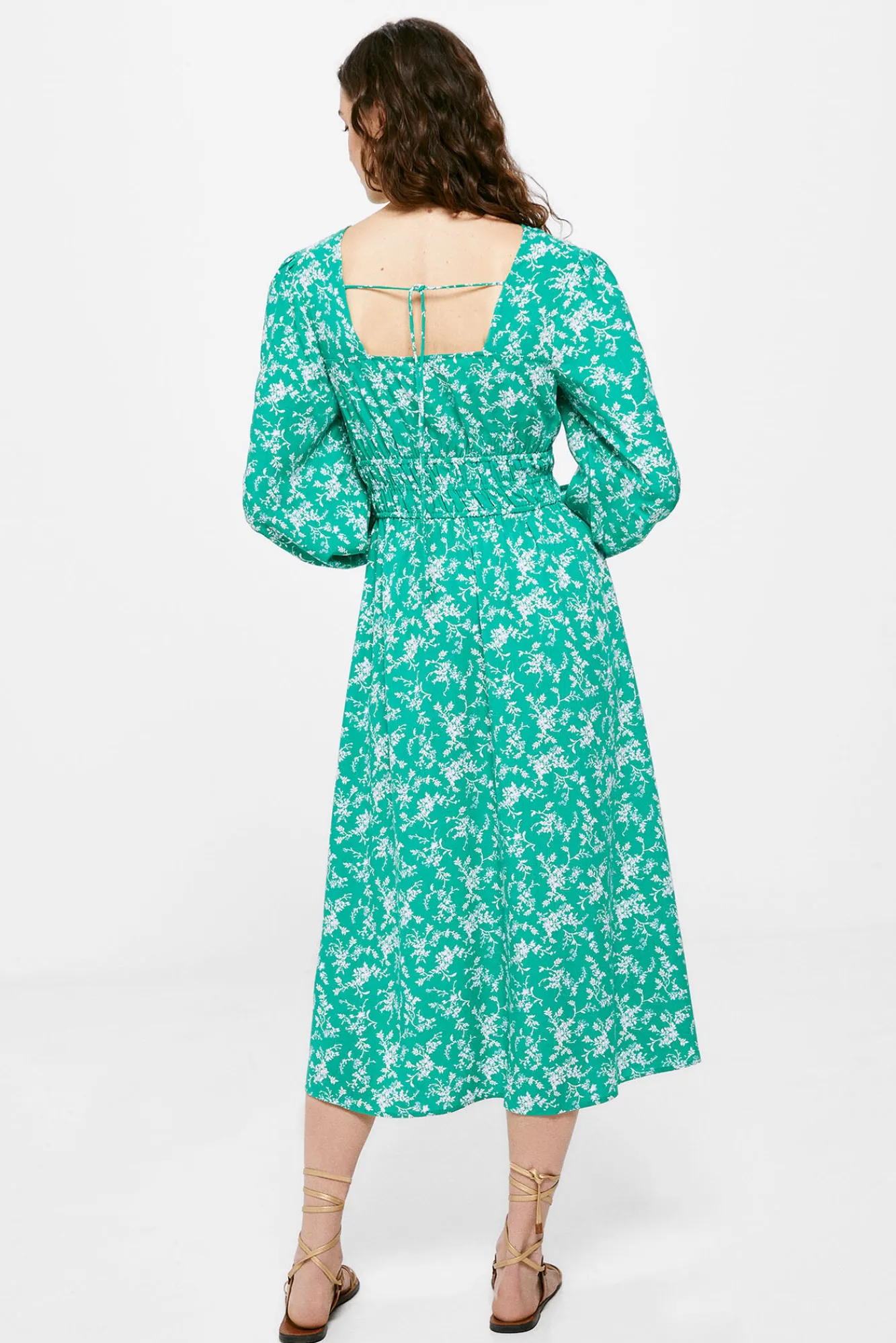 * Vestido Midi Gomas Cintura Verde Discount