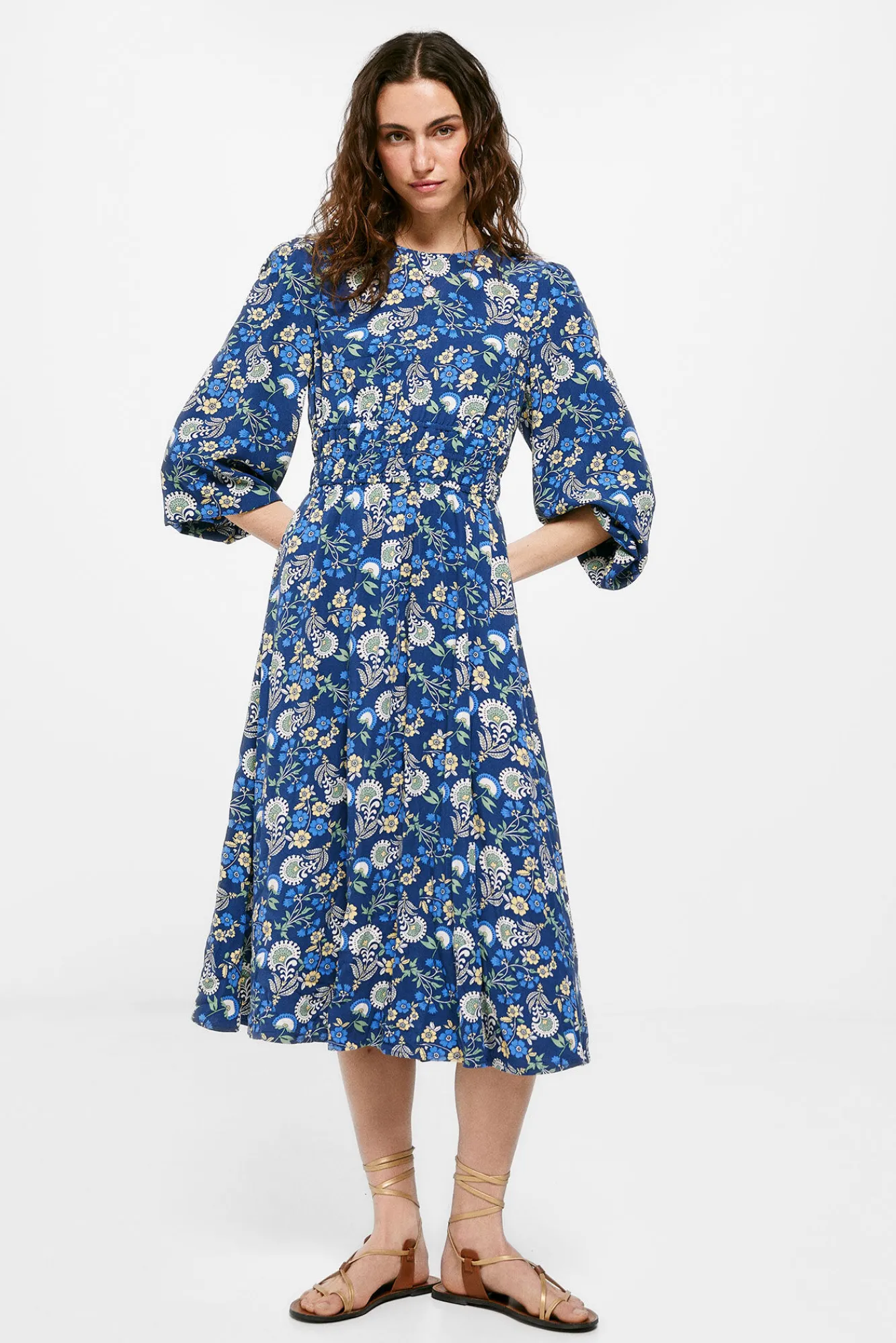 * Vestido Midi Gomas Cintura Navy Hot