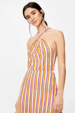 * Vestido Midi Halter Rayas Naranja Best