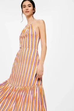 * Vestido Midi Halter Rayas Naranja Best