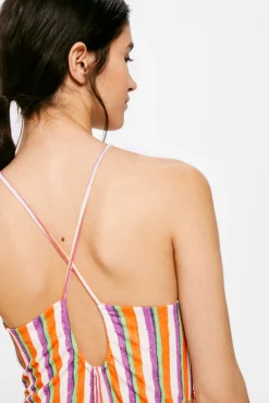 * Vestido Midi Halter Rayas Naranja Best
