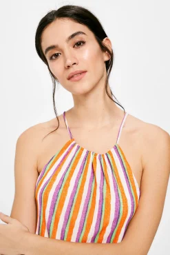 * Vestido Midi Halter Rayas Naranja Best