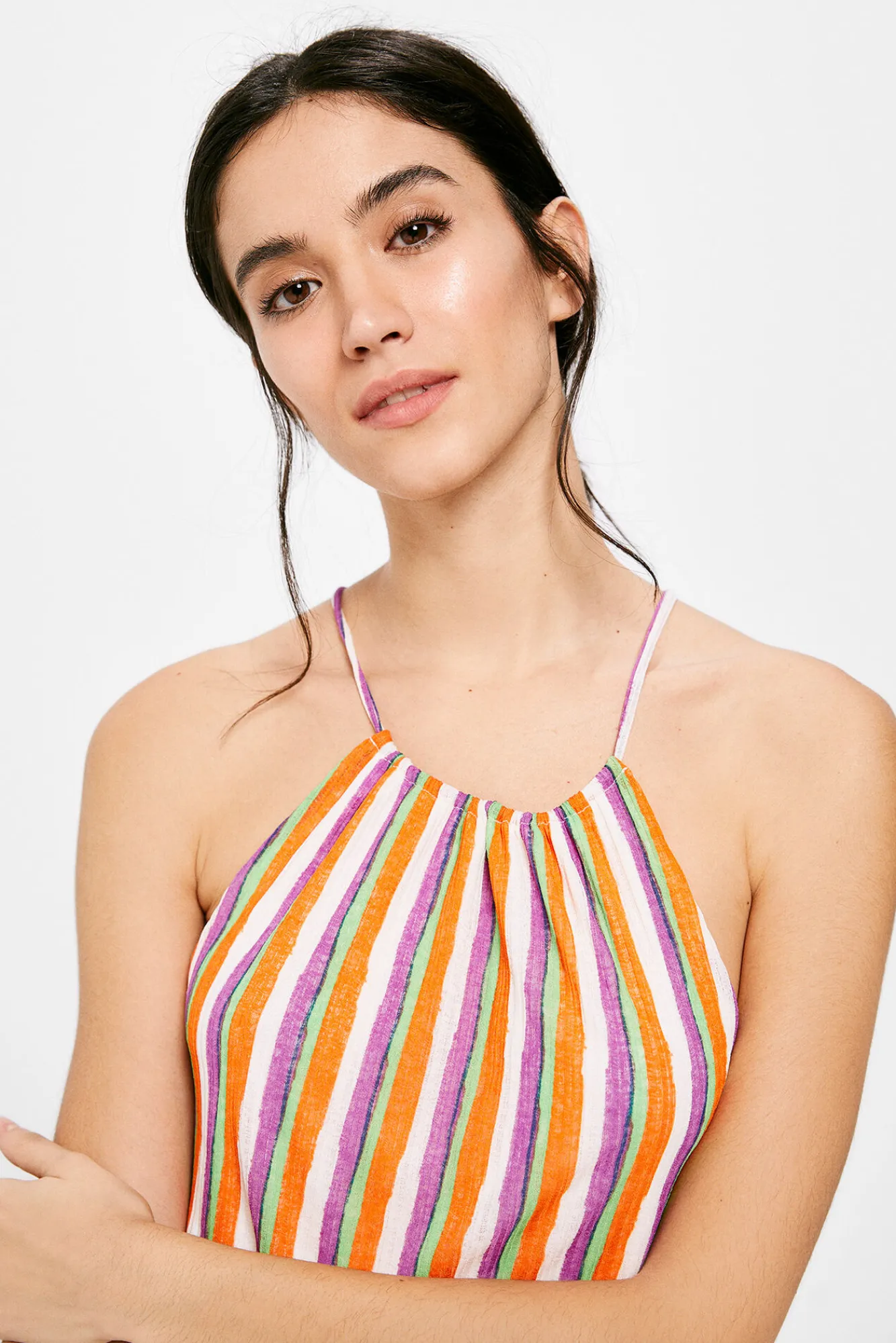 * Vestido Midi Halter Rayas Naranja Best