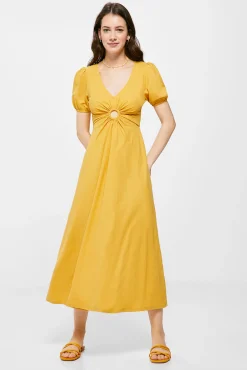 * Vestido Midi Liso Arandela Dorado New