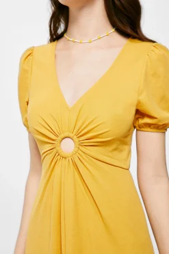 * Vestido Midi Liso Arandela Dorado New