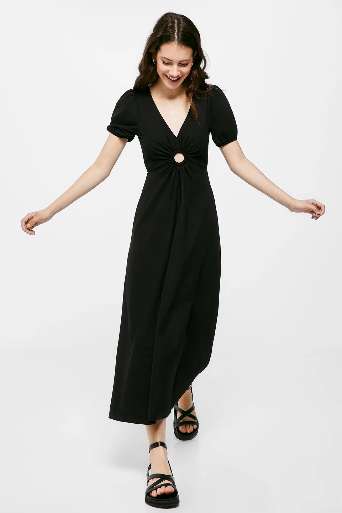 * Vestido Midi Liso Arandela Negro Hot