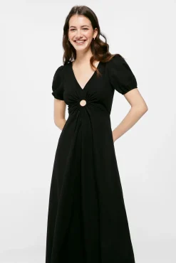 * Vestido Midi Liso Arandela Negro Hot