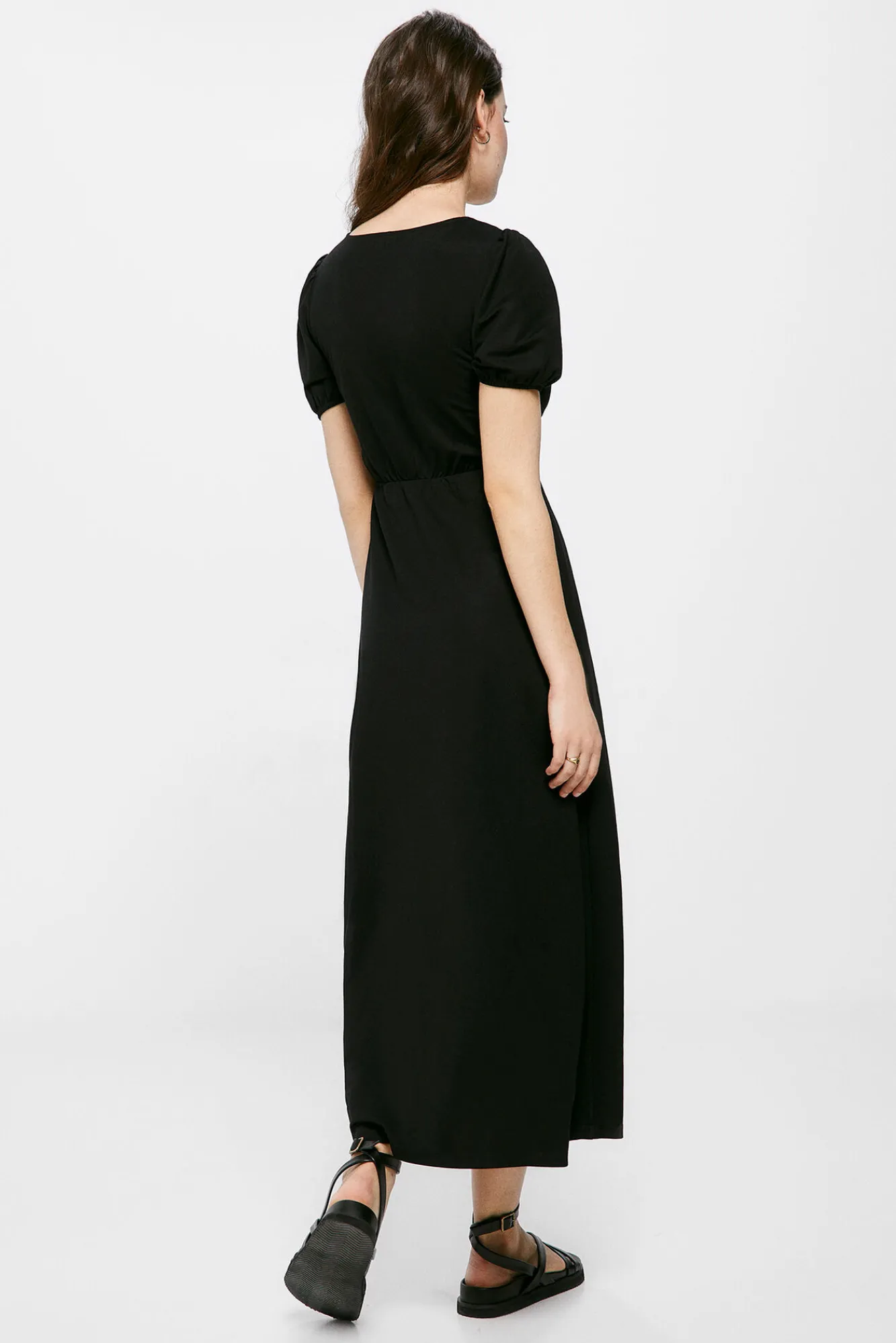 * Vestido Midi Liso Arandela Negro Hot