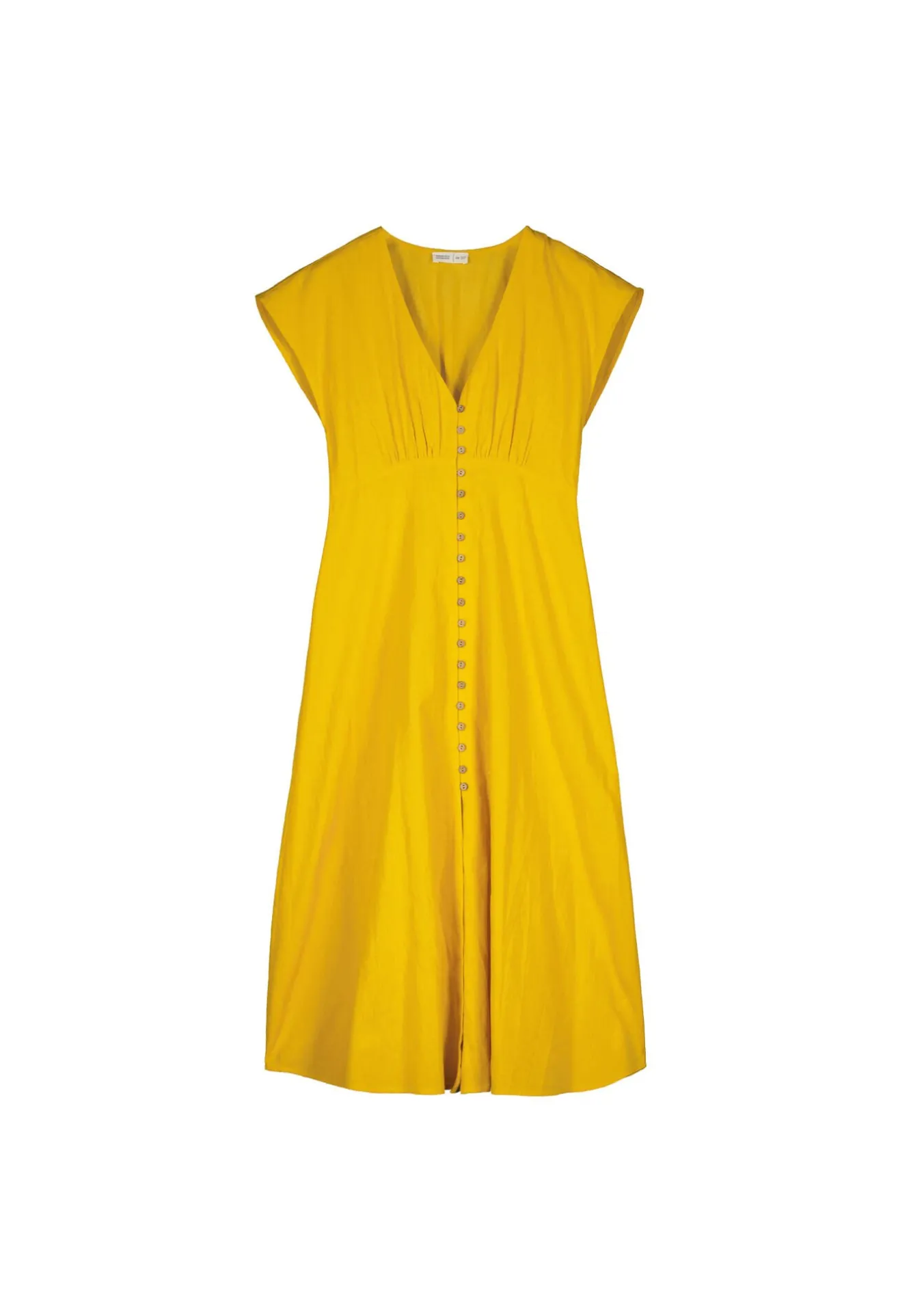 * Vestido Midi Liso Botones Lino Algodon Estampado Amarillo Sale