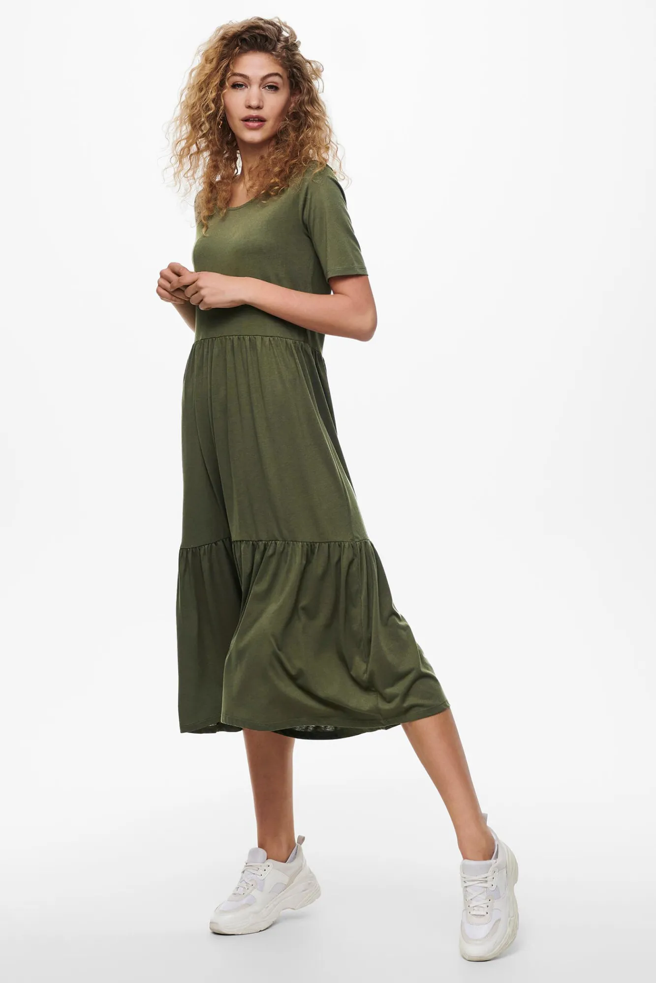 JDY Vestido Midi Manga Corta Kaki Oscuro Sale