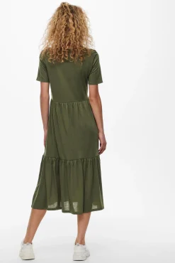 JDY Vestido Midi Manga Corta Kaki Oscuro Sale