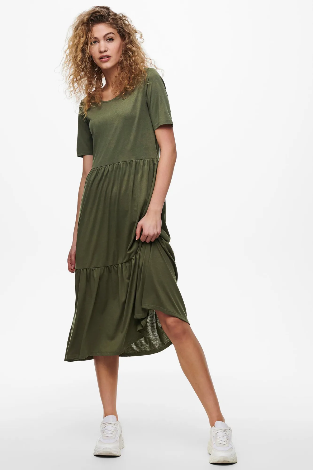 JDY Vestido Midi Manga Corta Kaki Oscuro Sale