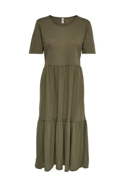 JDY Vestido Midi Manga Corta Kaki Oscuro Sale