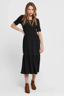 JDY Vestido Midi Manga Corta Negro Online