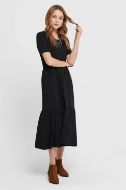 JDY Vestido Midi Manga Corta Negro Online