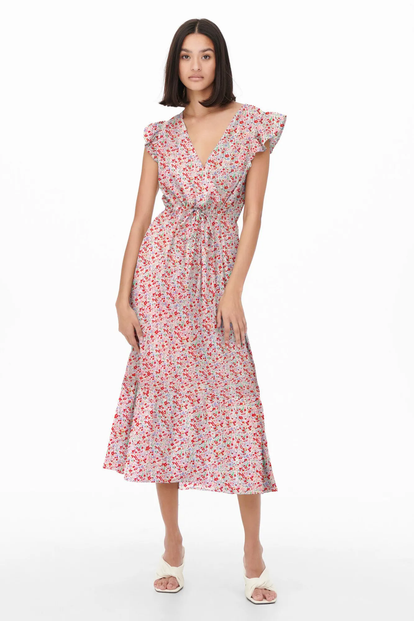 JDY Vestido Midi Manga Corta Blanco Sale