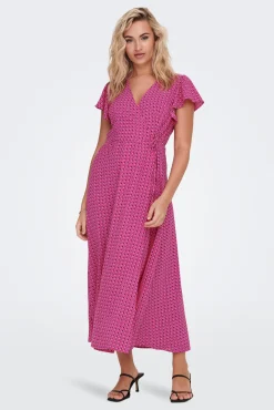 Only Vestido Midi Manga Volantes Rojo New