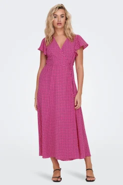 Only Vestido Midi Manga Volantes Rojo New
