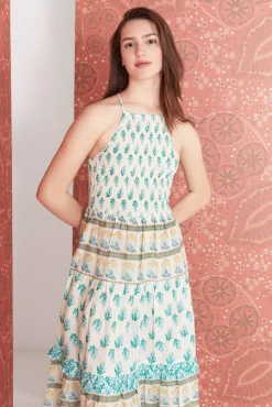 * Vestido Midi Nido De Abeja Estamapado Naranja