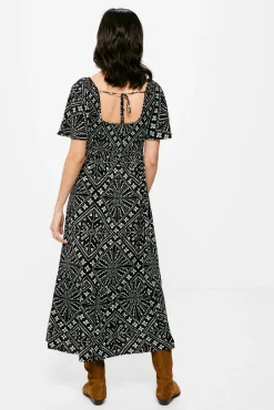 * Vestido Midi Nido De Abeja Estampado Negro Discount