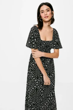 * Vestido Midi Nido De Abeja Estampado Negro Discount