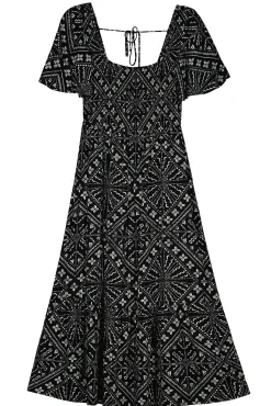 * Vestido Midi Nido De Abeja Estampado Negro Discount