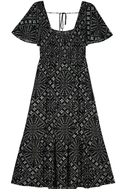 * Vestido Midi Nido De Abeja Estampado Negro Discount