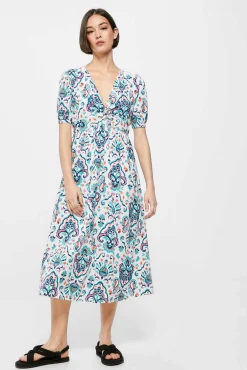 * Vestido Midi Nudo Escote Lino Algodon Amarillo