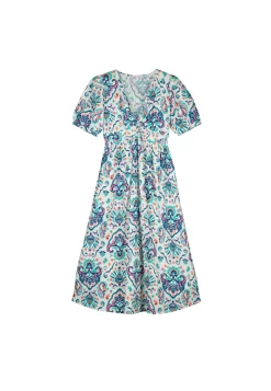 * Vestido Midi Nudo Escote Lino Algodon Amarillo