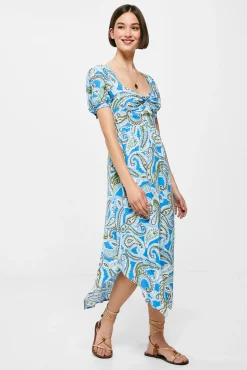 * Vestido Midi Nudo Escote Picos Azul Medio Discount