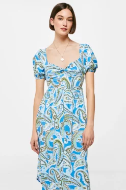 * Vestido Midi Nudo Escote Picos Azul Medio Discount