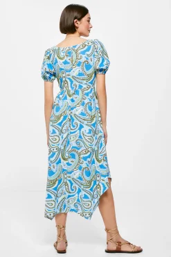 * Vestido Midi Nudo Escote Picos Azul Medio Discount