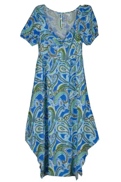 * Vestido Midi Nudo Escote Picos Azul Medio Discount