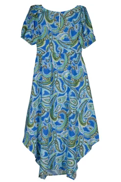 * Vestido Midi Nudo Escote Picos Azul Medio Discount