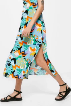 * Vestido Midi Nudo Escote Estampado Turquesa Clearance