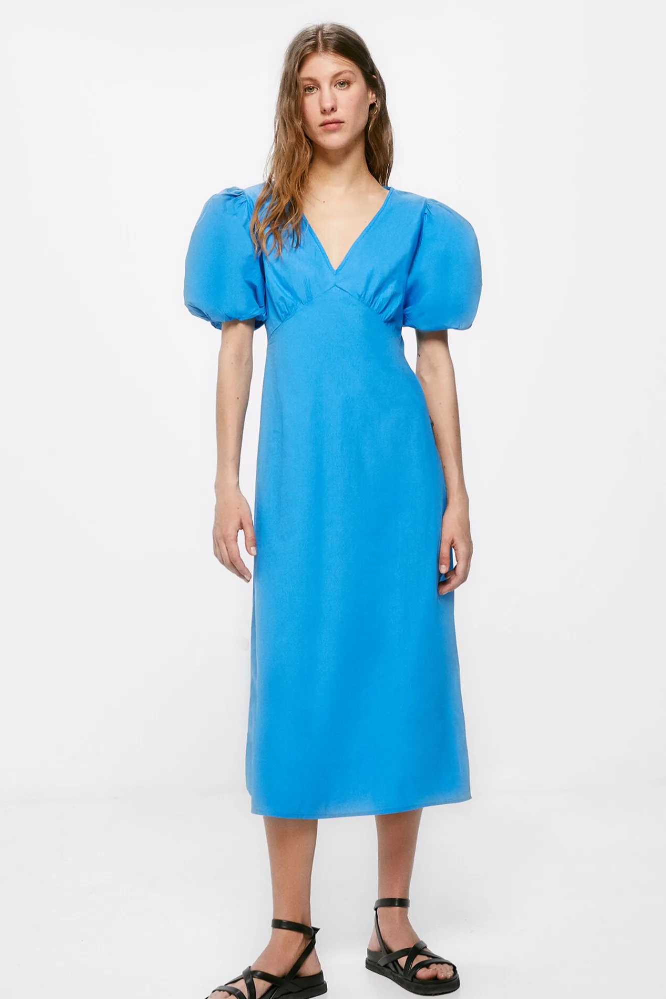 * Vestido Midi Popelin Azul Medio Sale